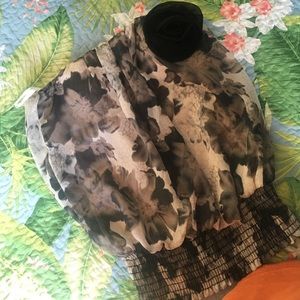 black, white and gray designed flowy strapless top